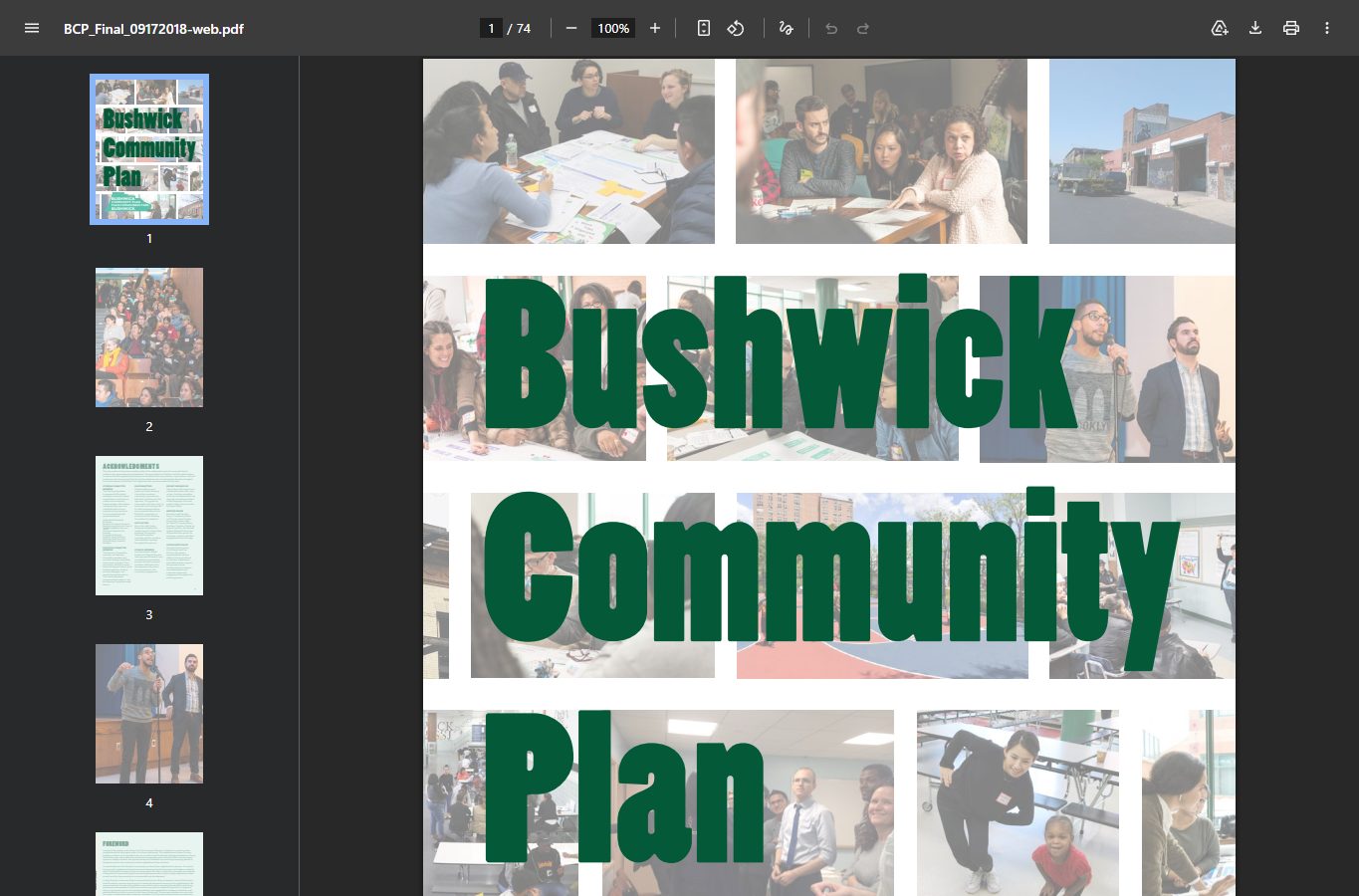 Map from the Bushwick Community Plan showing neighborhood planning areas and recommendations.