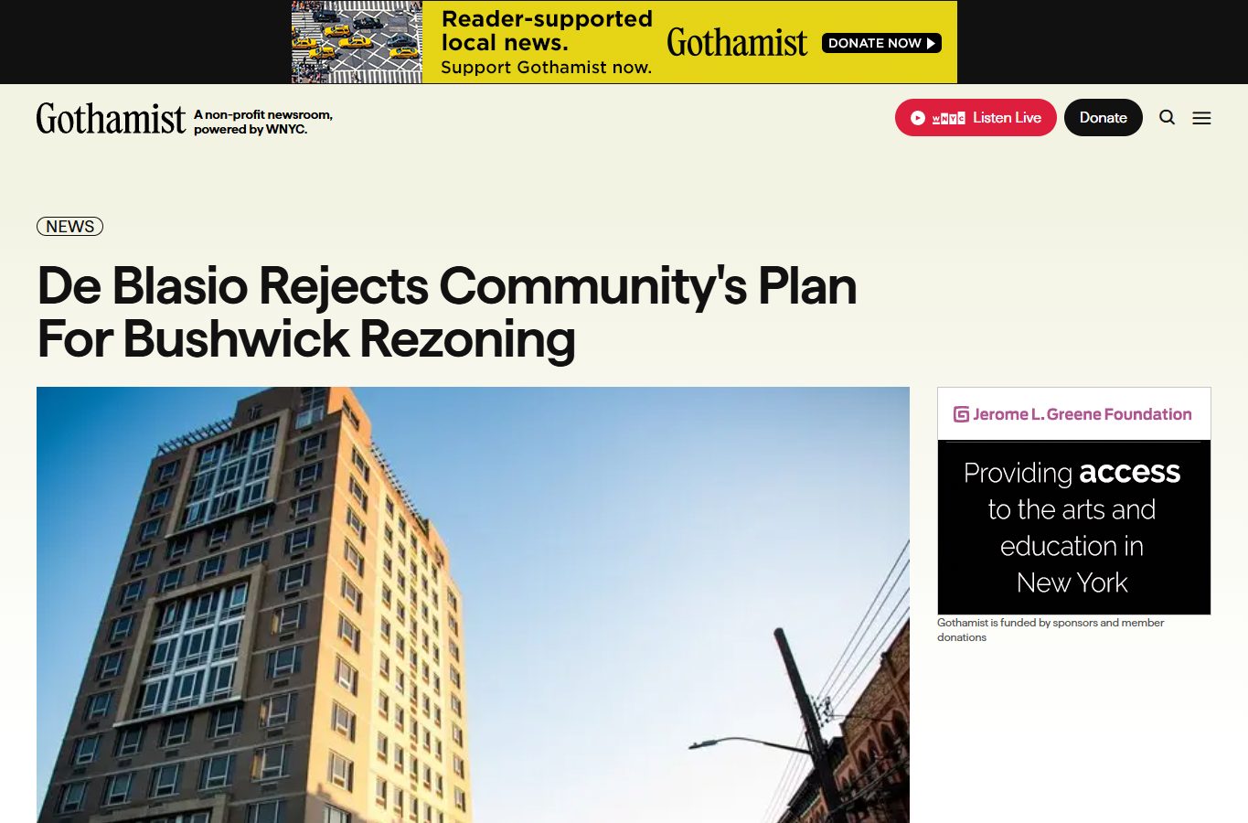 Image from a news article about the city rejecting Bushwick’s community plan.